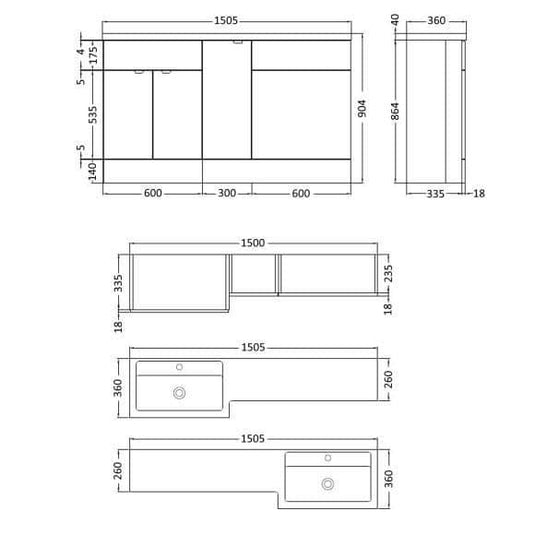 Oceana Rio 1500 Type B Furniture Set & Basin in Grey Gloss (LH) - Bathroom Shack