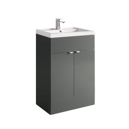 Oceana Rio 600mm Floorstanding Vanity Unit & Basin in Grey Gloss - Bathroom Shack