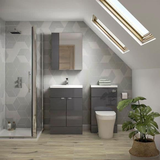 Oceana Rio 600mm Floorstanding Vanity Unit & Basin in Grey Gloss - Bathroom Shack