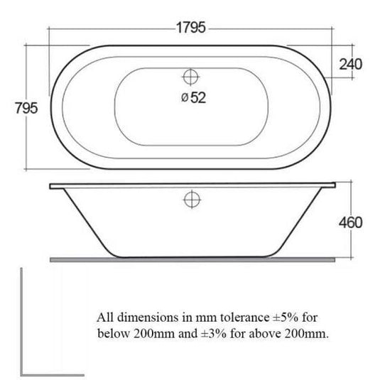 RAK Ceramics DKM Double Ended Oval Bath 1800 x 800mm - BT58AWHA - Bathroom Shack