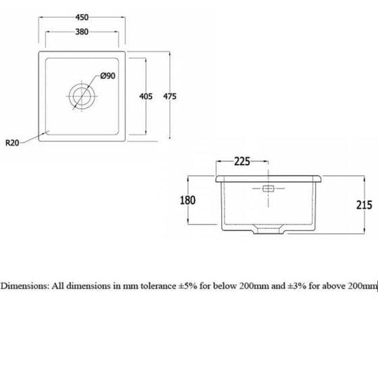 RAK Ceramics Gourmet Sink 6 - Square Over/Under Counter Kitchen Sink - OC104AWHA - Bathroom Shack