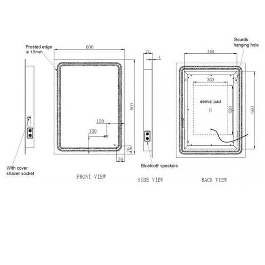 RAK Ceramics Pluto 800 x 600mm LED Illuminated Portrait Bluetooth Mirror With Demister - RAKPLU5002 - Bathroom Shack