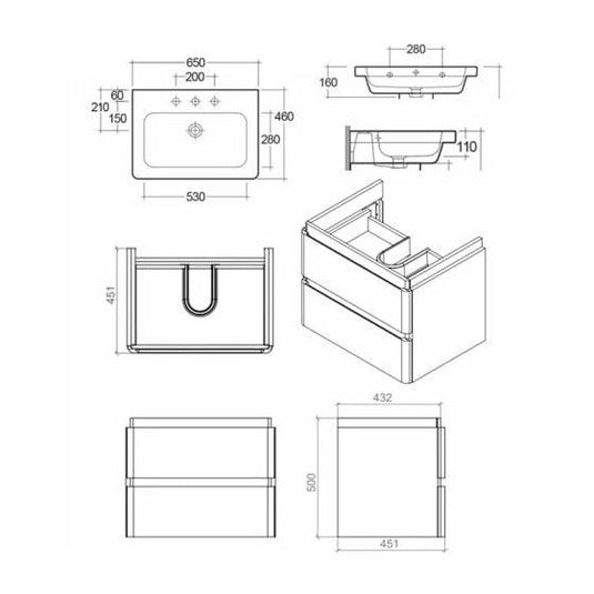 RAK Ceramics Resort 650mm Basin Unit With Double Draw - Matt Stone - RAKRSTWBU65601 - Bathroom Shack
