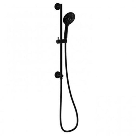 RAK Ceramics Round Slider Rail Shower Kit With Three Function Handset & Integral Wall Outlet - Black - RAKSHW1011B - Bathroom Shack