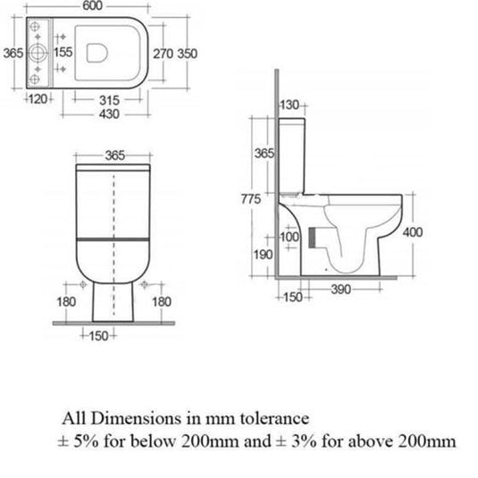 RAK Ceramics Series 600 Close Coupled Dual Flush Cistern - Alpine White - SE10AWHA - Bathroom Shack