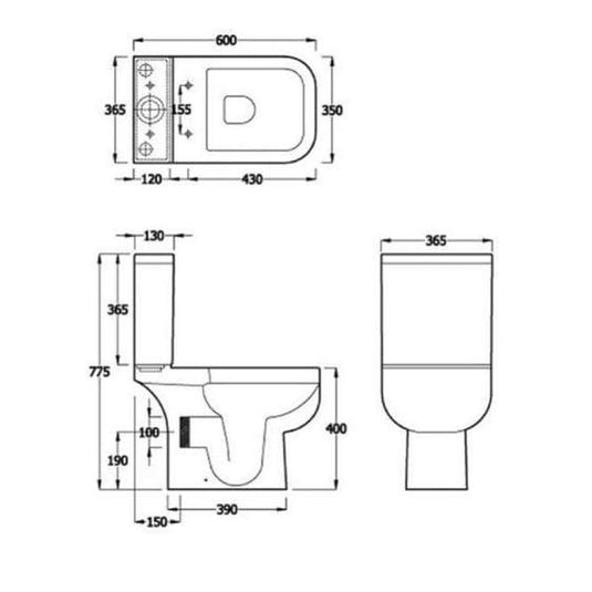 RAK Ceramics Series 600 Close Coupled Toilet Pan - Alpine White - SE11AWHA - Bathroom Shack