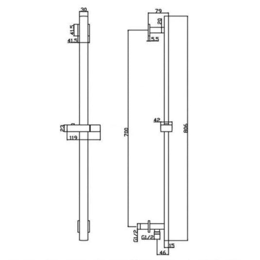 RAK Ceramics Square Slider Rail Shower Kit With Integral Wall Outlet - Chrome - RAKSHW1009 - Bathroom Shack