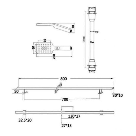 RAK Ceramics Square Slider Rail Shower Kit With Three Function Shower Handset - Chrome - RAKSHW1007 - Bathroom Shack