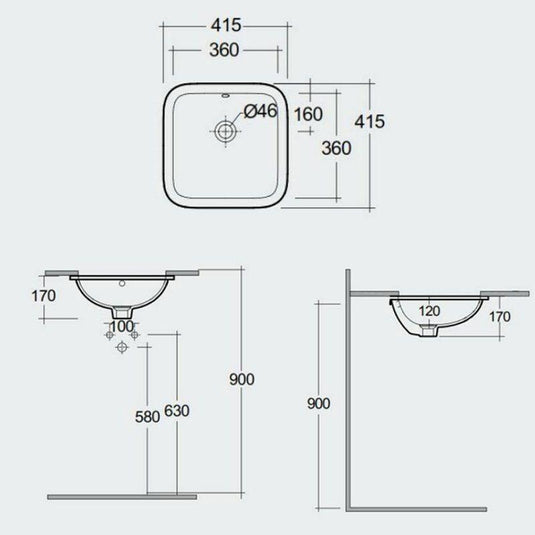 RAK Ceramics Variant Square Under Counter Wash Basin 360mm - Alpine White - VARUC43600AWHA - Bathroom Shack