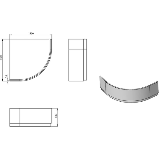 Ruby 1350mm Standard Corner Bath Panel - RUBY106227 - Bathroom Shack