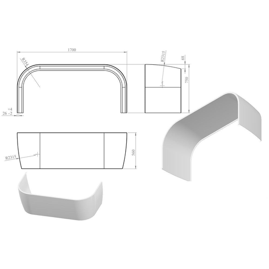 Ruby 1700mm Back To Wall Bath Panel - RUBY106226 - Bathroom Shack