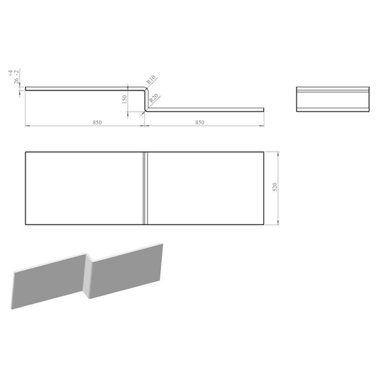 Ruby 1700mm L Shape Front Bath Panel - White - RUBY106585 - Bathroom Shack