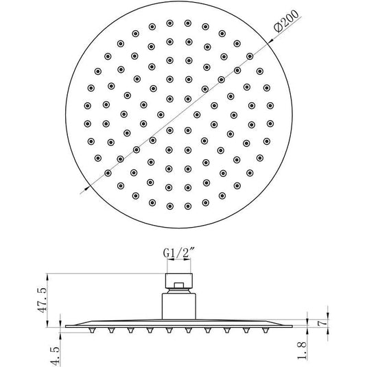 Ruby 200mm Round Ultraslim Showerhead - St/Steel - RUBY105861 - Bathroom Shack