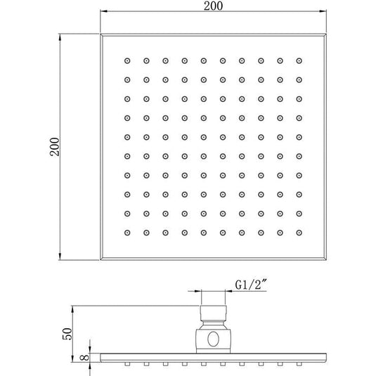 Ruby 200mm Square Showerhead - Chrome - RUBY105590 - Bathroom Shack