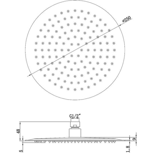 Ruby 250mm Round Showerhead - Matt Black - RUBY106793 - Bathroom Shack