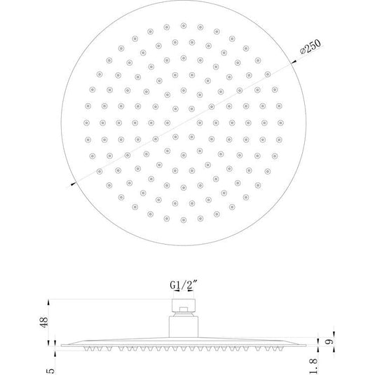Ruby 250mm Round Ultraslim Showerhead - St/Steel - RUBY105862 - Bathroom Shack