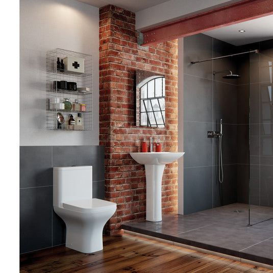 Ruby Bailey Rimless Comfort Height Close Coupled Open Back WC & Wrapover Soft Close Seat - RUBY108885 - Bathroom Shack
