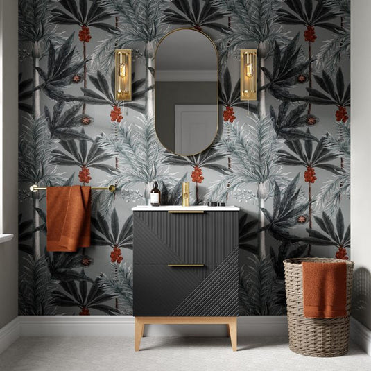 Ruby Bear 610mm Floor Standing 2 Drawer Basin Unit & Maple Oak Effect Worktop - Matt Graphite Grey - RUBY108504 - Bathroom Shack