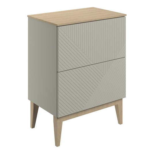 Ruby Bear 610mm Floor Standing 2 Drawer Basin Unit & Maple Oak Effect Worktop - Matt Oat - RUBY108503 - Bathroom Shack