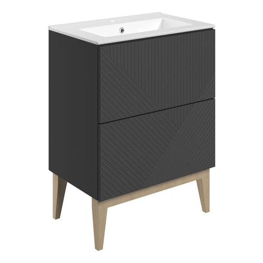 Ruby Bear 615mm Floor Standing 2 Drawer Basin Unit & Basin - Matt Graphite Grey - RUBY108498 - Bathroom Shack