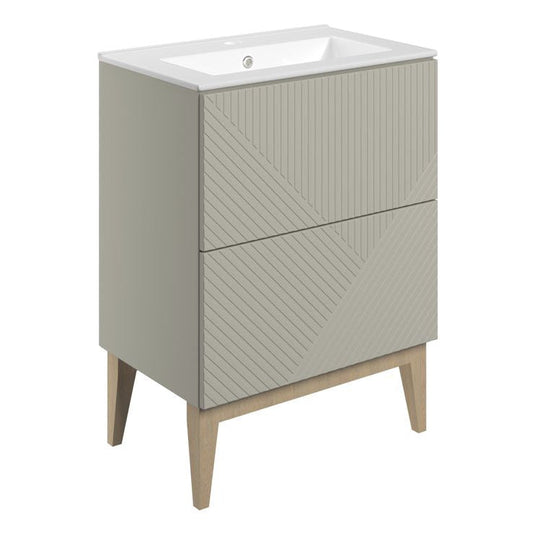 Ruby Bear 615mm Floor Standing 2 Drawer Basin Unit & Basin - Matt Oat - RUBY108497 - Bathroom Shack