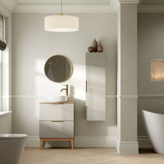 Ruby Bear 615mm Floor Standing 2 Drawer Basin Unit & Basin - Matt Oat - RUBY108497 - Bathroom Shack