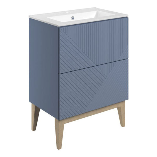 Ruby Bear 615mm Floor Standing 2 Drawer Basin Unit & Basin - Matt Smoke Blue - RUBY108496 - Bathroom Shack
