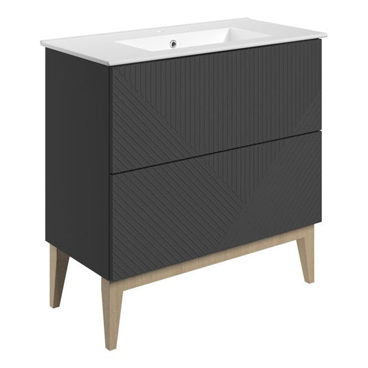 Ruby Bear 815mm Floor Standing 2 Drawer Basin Unit & Basin - Matt Graphite Grey - RUBY108501 - Bathroom Shack