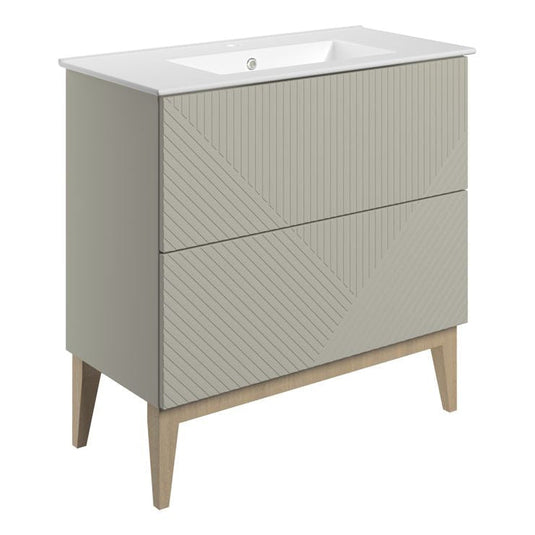 Ruby Bear 815mm Floor Standing 2 Drawer Basin Unit & Basin - Matt Oat - RUBY108500 - Bathroom Shack