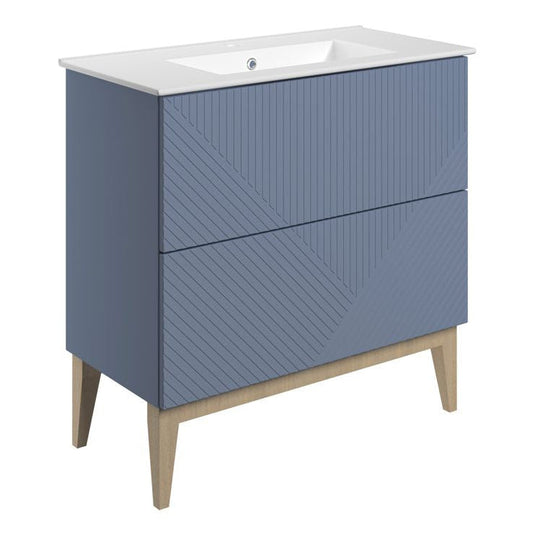 Ruby Bear 815mm Floor Standing 2 Drawer Basin Unit & Basin - Matt Smoke Blue - RUBY108499 - Bathroom Shack