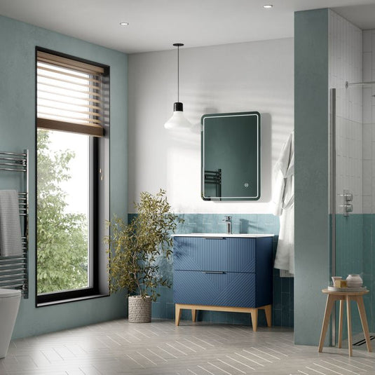 Ruby Bear 815mm Floor Standing 2 Drawer Basin Unit & Basin - Matt Smoke Blue - RUBY108499 - Bathroom Shack