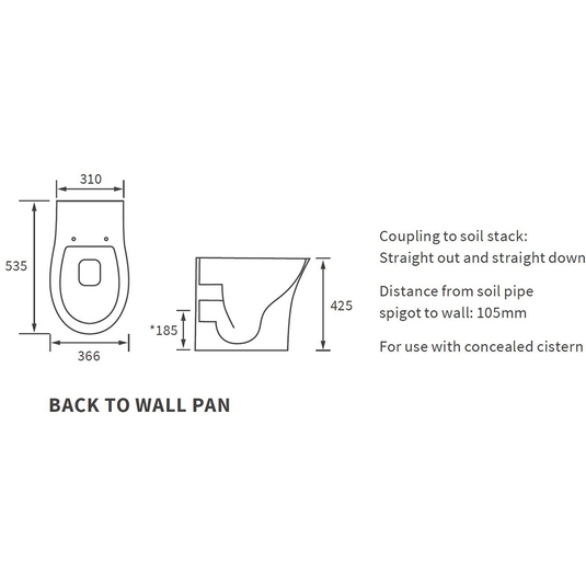 Ruby Bella Rimless Back To Wall WC & Soft Close Seat - RUBY100525 - Bathroom Shack