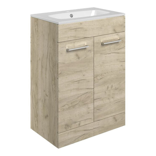 Ruby Bentley 610mm Floor Standing 2 Door Basin Unit & Basin - Oak - RUBY107487 - Bathroom Shack