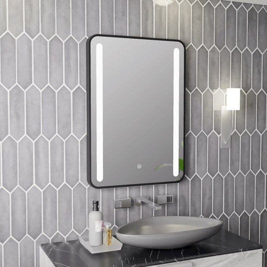 Ruby Birdie 500x700mm Rounded Front-Lit LED Mirror - Black - RUBY108103 - Bathroom Shack