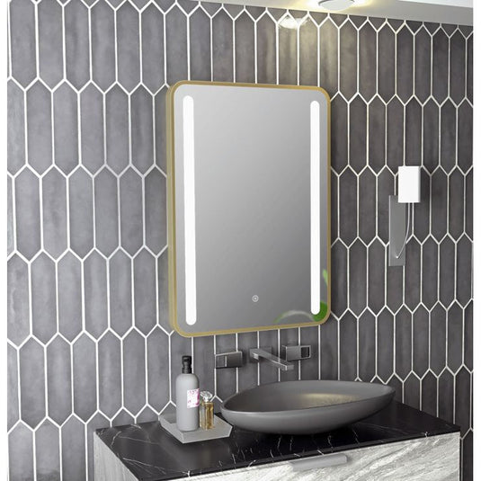 Ruby Birdie 500x700mm Rounded Front-Lit LED Mirror - Brushed Brass - RUBY108104 - Bathroom Shack