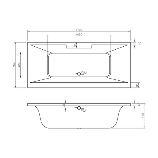 Ruby Bo Deluxe Square Double End 1700x750x550mm 0TH Bath w/Legs - RUBY105670 - Bathroom Shack