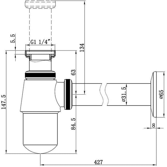 Ruby Bottle Trap - Matt Black - RUBY107154 - Bathroom Shack