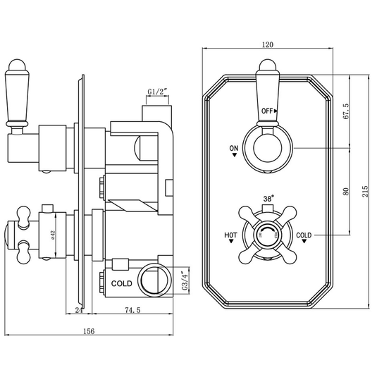 Ruby Brody Traditional Lever Thermostatic Single Outlet Shower Valve - Chrome - RUBY105883 - Bathroom Shack