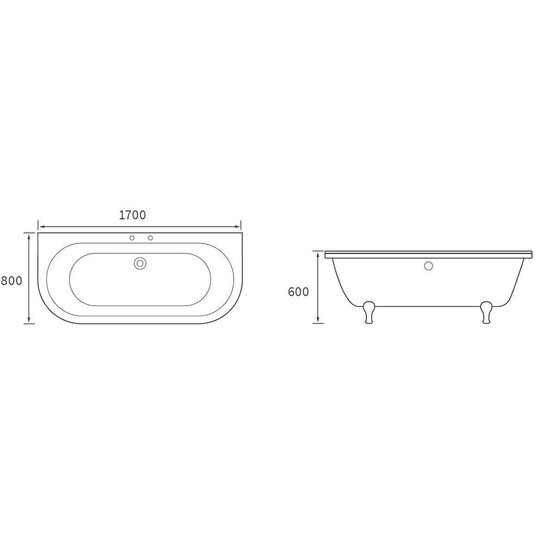 Ruby Cali Freestanding Back To Wall 1700x800x600mm 2TH Bath w/Feet - White - RUBY102813 - Bathroom Shack