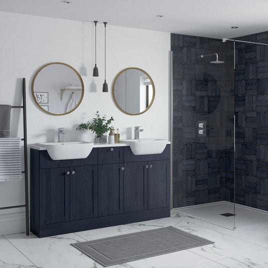 Ruby Cookie 1542mm Basin / WC & 1 Drawer 1 Door Unit Pack (LH) - Indigo Ash - RUBY107056 - Bathroom Shack