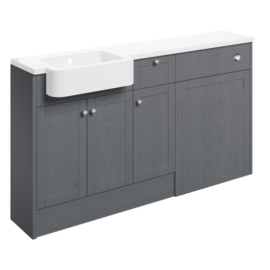 Ruby Cookie 1542mm Basin / WC & 1 Drawer 1 Door Unit Pack (LH) - Grey Ash - RUBY107047 - Bathroom Shack