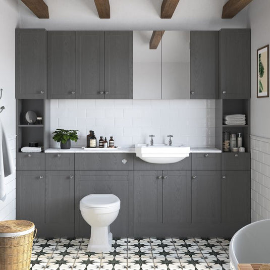 Ruby Cookie 1542mm Basin / WC & 1 Drawer 1 Door Unit Pack (RH) - Grey Ash - RUBY107048 - Bathroom Shack