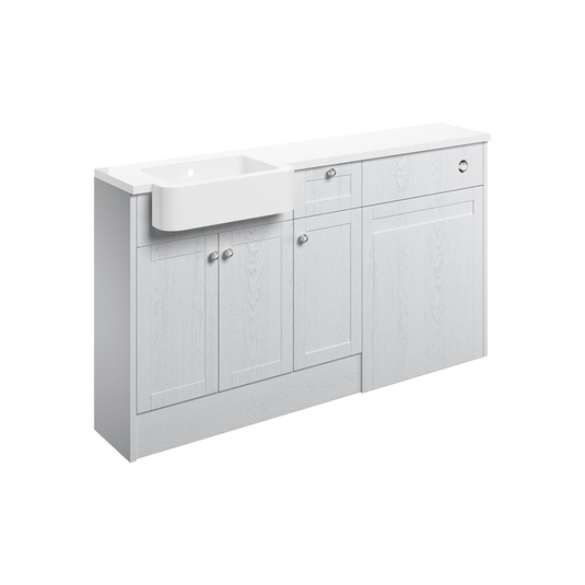 Ruby Cookie 1542mm Basin / WC & 1 Drawer 1 Door Unit Pack (RH) - Satin White Ash - RUBY107084 - Bathroom Shack