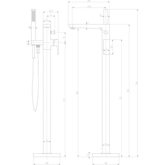 Ruby Ghost Floor Standing Bath/Shower Mixer - Brushed Brass - RUBY105811 - Bathroom Shack
