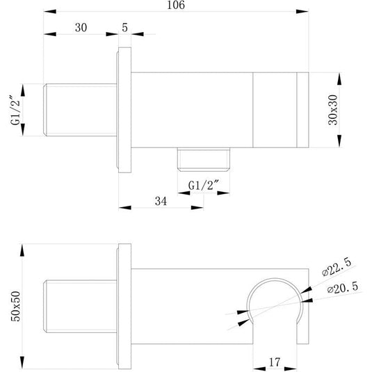 Ruby Handset Wall Bracket w/Wall Outlet - Chrome - Square - RUBY105875 - Bathroom Shack