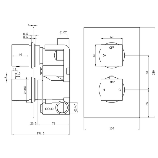 Ruby Hazel Thermostatic Single Outlet Twin Shower Valve - Chrome - RUBY105839 - Bathroom Shack