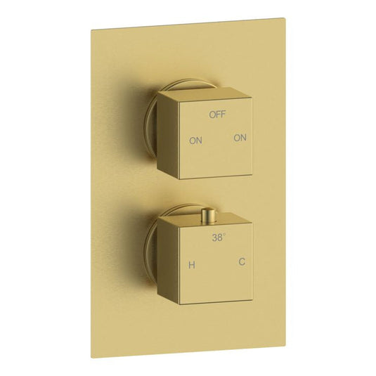 Ruby Hazel Thermostatic Two Outlet Twin Shower Valve - Brushed Brass - RUBY108592 - Bathroom Shack