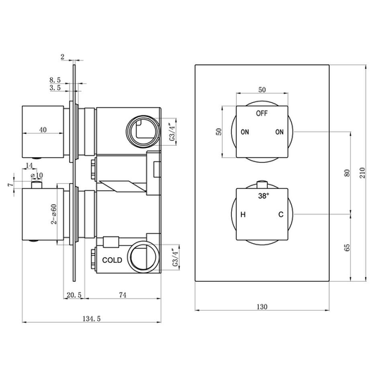 Ruby Hazel Thermostatic Two Outlet Twin Shower Valve - Chrome - RUBY105840 - Bathroom Shack