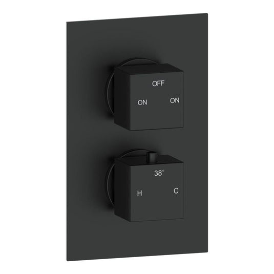 Ruby Hazel Thermostatic Two Outlet Twin Shower Valve - Matt Black - RUBY108591 - Bathroom Shack