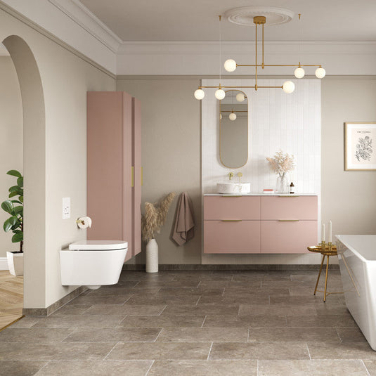 Ruby Kobe 350mm Wall Hung 1 Door Tall Unit - Matt Antique Rose - RUBY104078 - Bathroom Shack